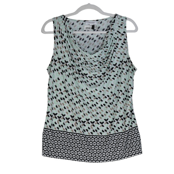 Calvin Klein Green Tunic Tank Top Womens Large Drape Neck Sleeveless Geometric - Picture 1 of 8